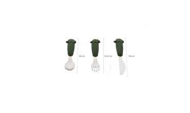 Set de 3 couverts en silicone - Dino - Vert